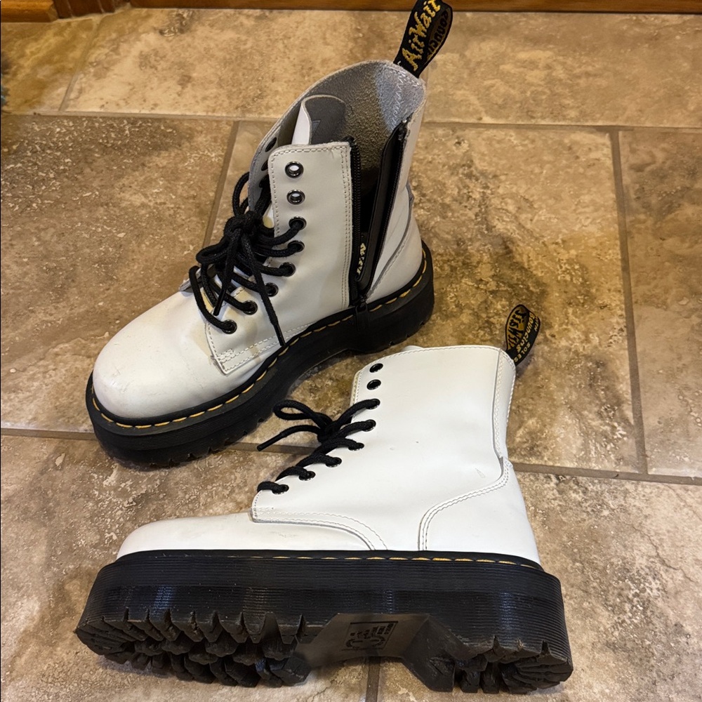 Dr. Martens Jadon White Platform Boots with Black Soles